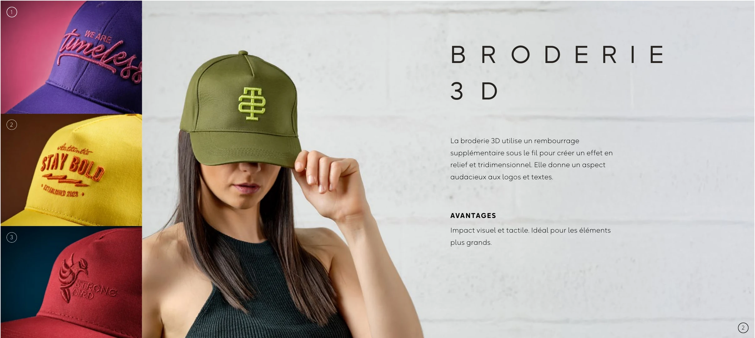 Broderie 3D en relief sur casquettes personnalisées