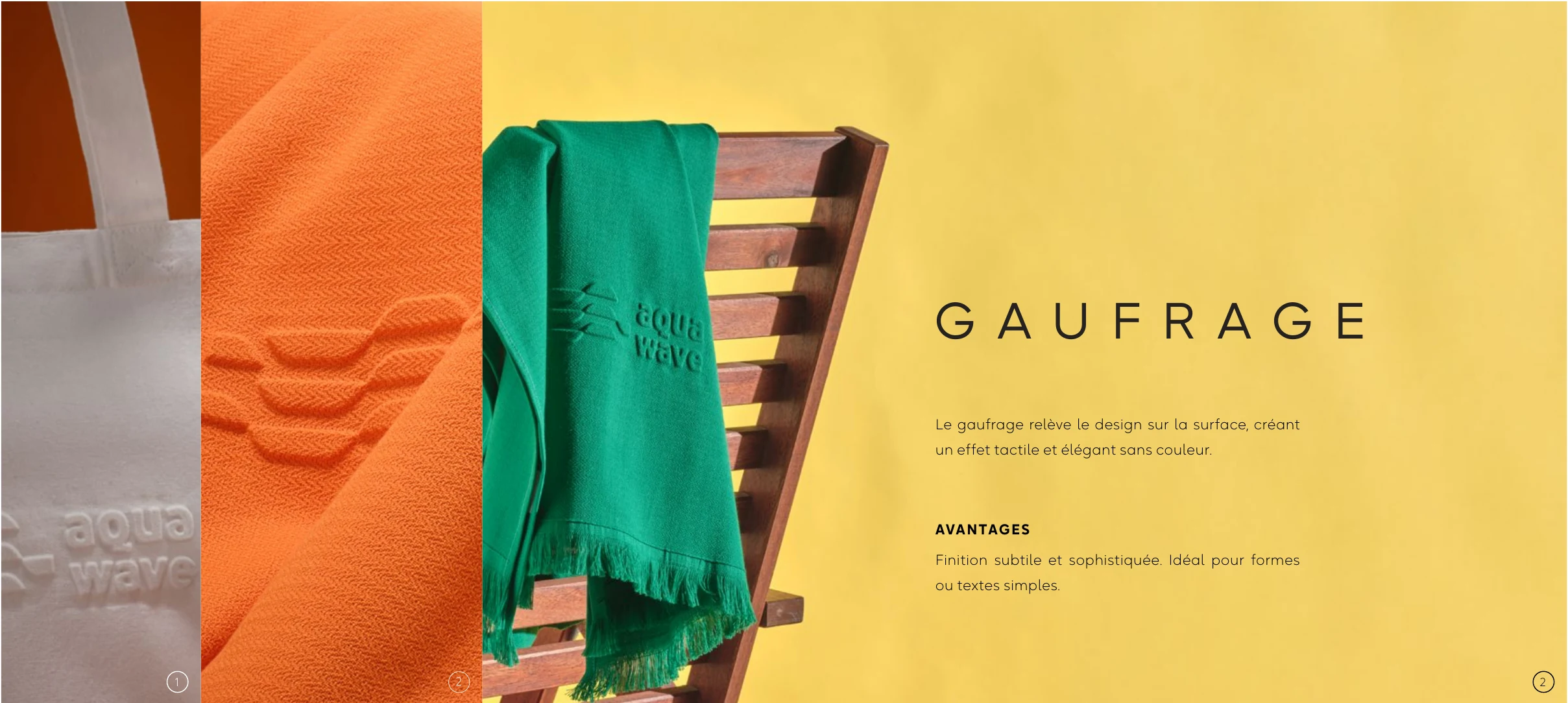 Gaufrage en relief sur serviette et sac en coton