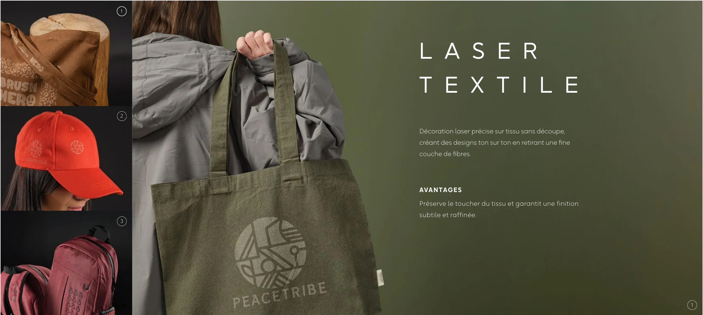 Marquage laser textile ton sur ton sur tote bag et casquette