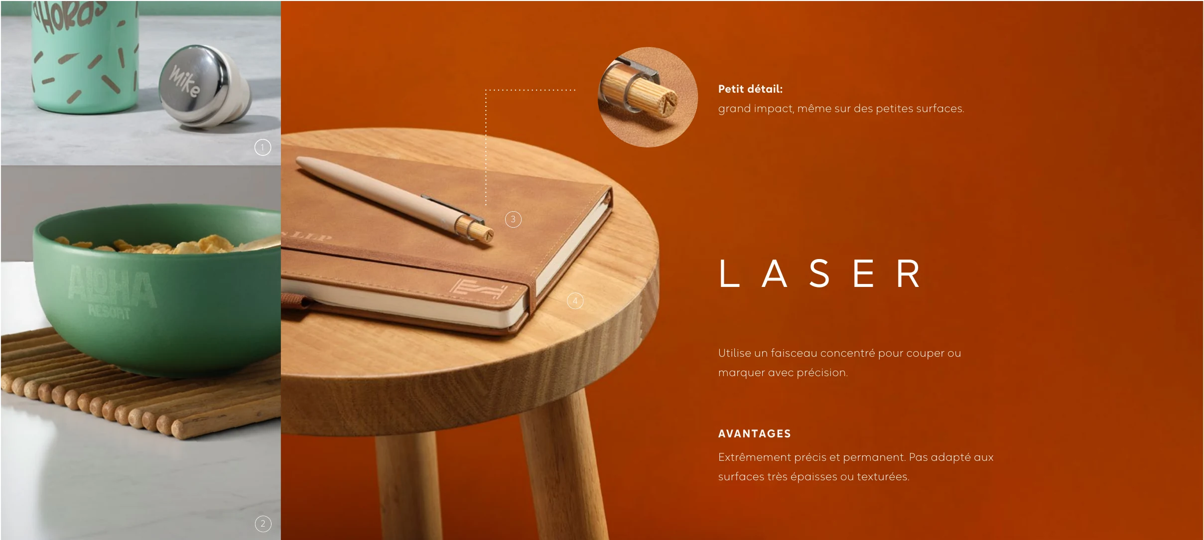 Gravure laser sur bouteille inox, bol céramique et carnet