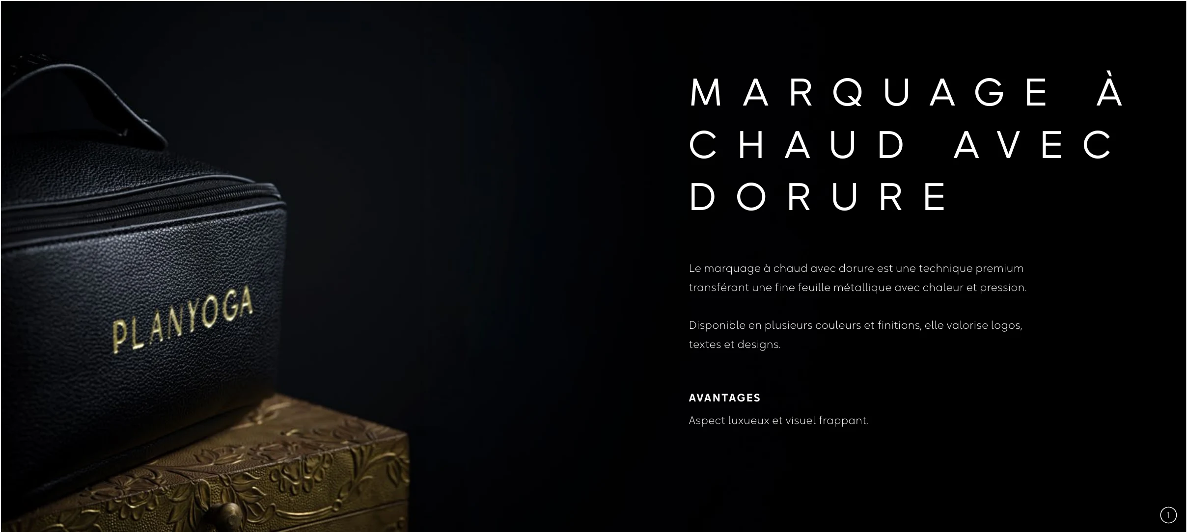 Marquage à chaud avec dorure métallique sur trousse noire