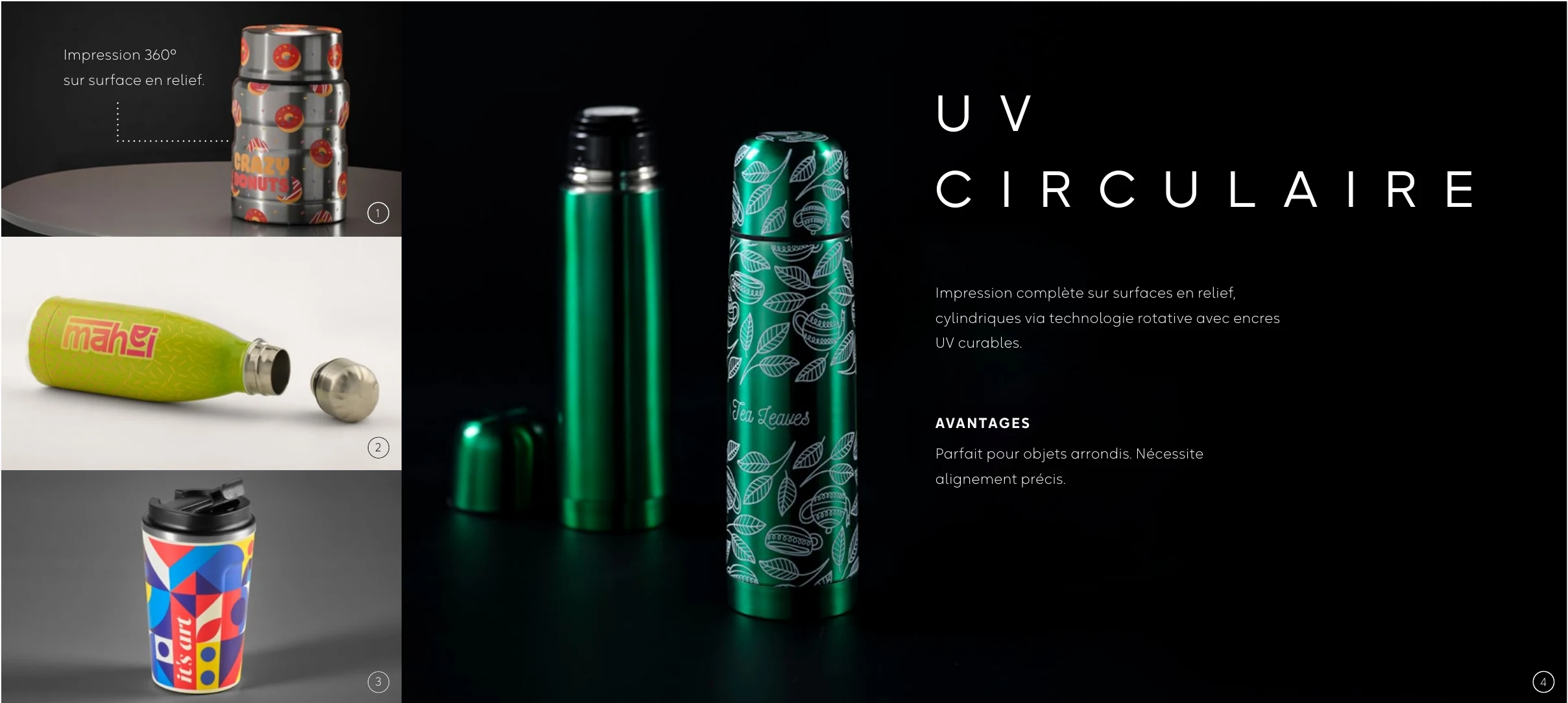 Impression UV circulaire 360° sur thermos et gobelets