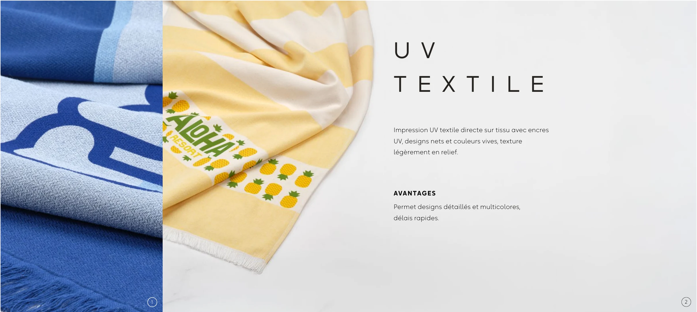 Impression UV textile multicolore sur serviettes de plage
